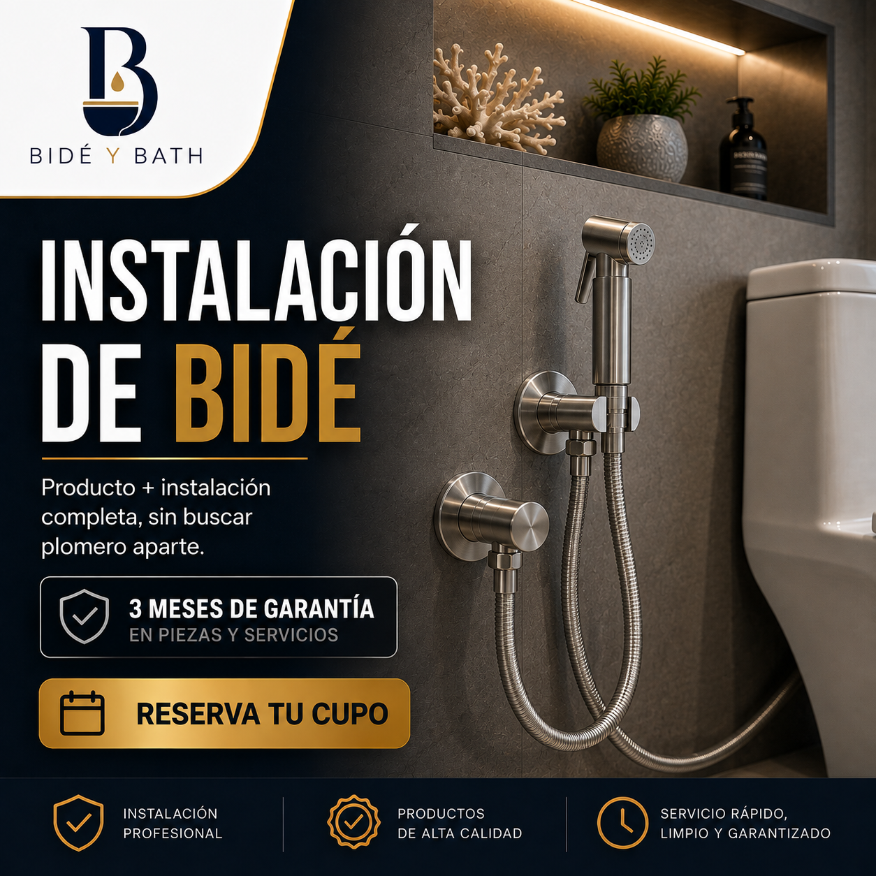 Bidé instalado con acabado acero